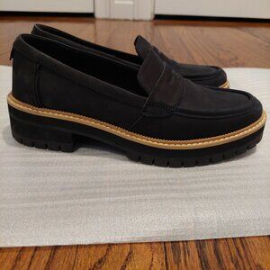 TOMS 8.5 Wide Black Leather Cara Loafer
